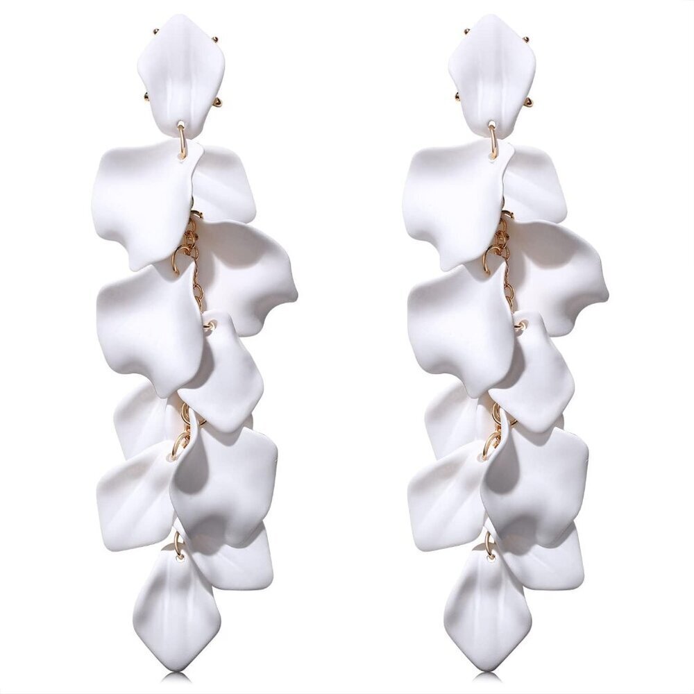 Long Acrylic Rose Petal Earrings Dangle Exaggerated Flower Statement Floral Tass